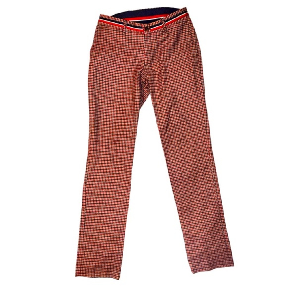 El Ganso Plaid Wool Cotton Pants Size 31 Red Cream Navy Blue Made In Portugal